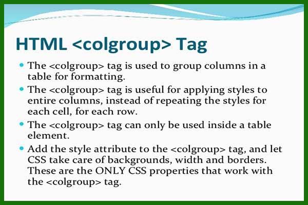 معرفی و کاربرد تگ colgroup در HTML