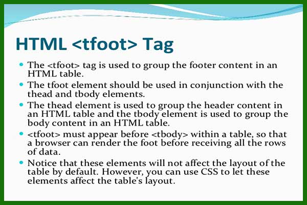 معرفی و کاربرد تگ tfoot در HTML محتوای پایانی جدول - سایت آموزی