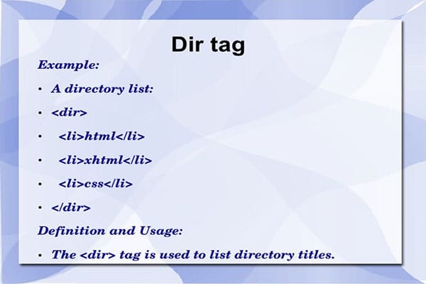 تگ dl و تگ dir در HTML تعریف لیست توصیفی | لیست راهنما
